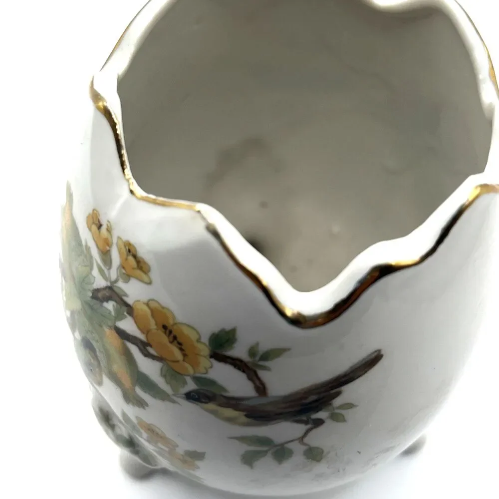 Vtg Andrea by Sadek 3-Footed Porcelain Egg-Shaped Vase 9492 Japan Birds 4.25